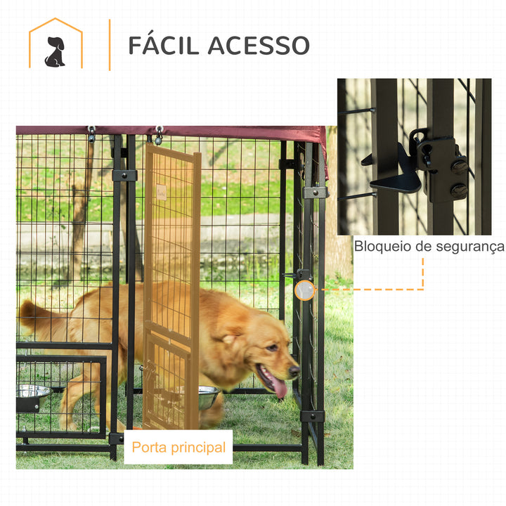 Parque para Animais de Estimação com Toldo de Tecido Oxford Gaiola para Cães 8 Painéis com 2 Comedouros Giratórios Porta com Fechadura para Jardim Exterior 120x120x138cm Preto