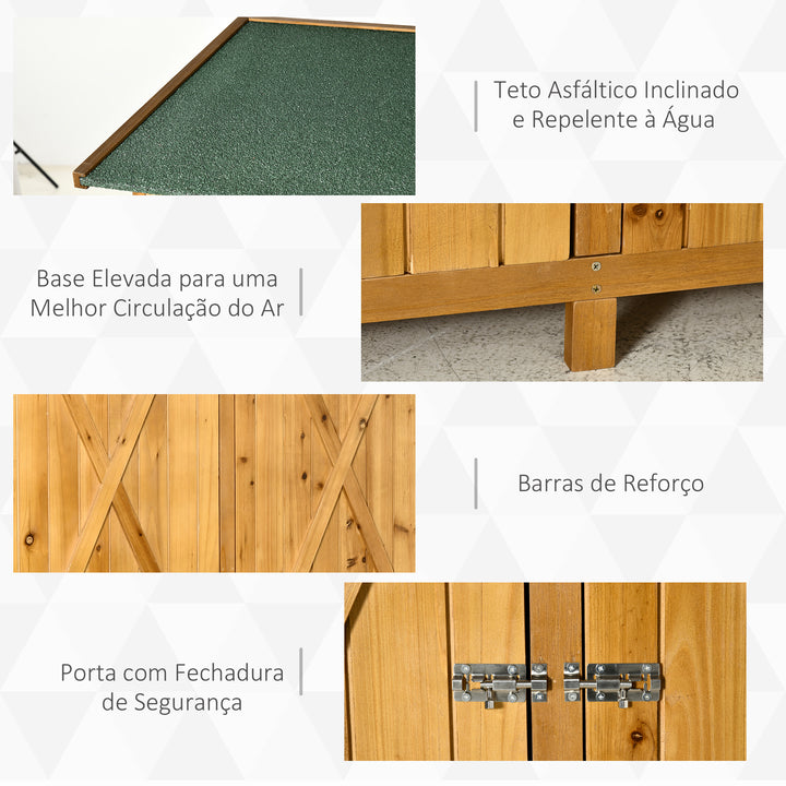 Abrigo de Jardim de Madeira 140x75x160cm Galpão para Armazenamento de Ferramentas com Prateleira Móvel e Ganchos Madeira Natural