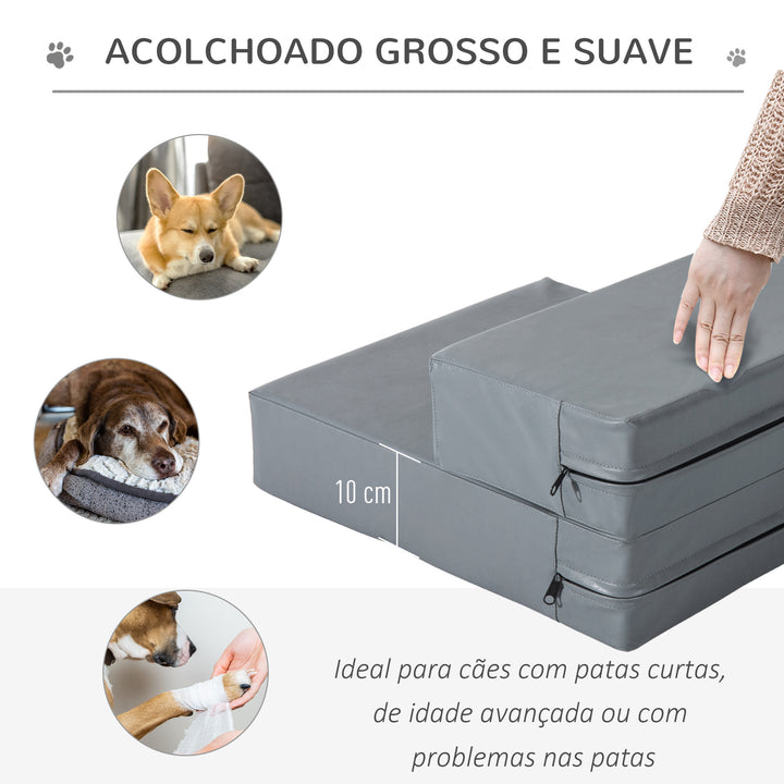 Escada para Animais de Estimação de 2 Degraus 2 em 1 Cama para Cães Gatos Estofada em PU Removível e Lavável com Zíper 45x39x20cm Cinza