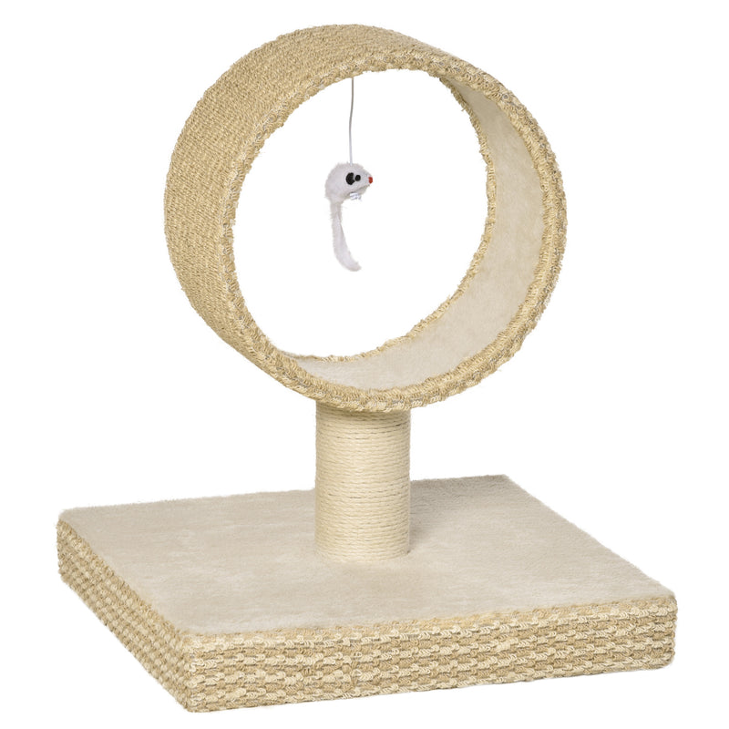 Árvore para Gatos Pequenos Torre de Arranhar de Gato com Túnel Superior Poste Arranhador de Juta Natural e Brinquedo Suspenso 61x41x50cm Bege