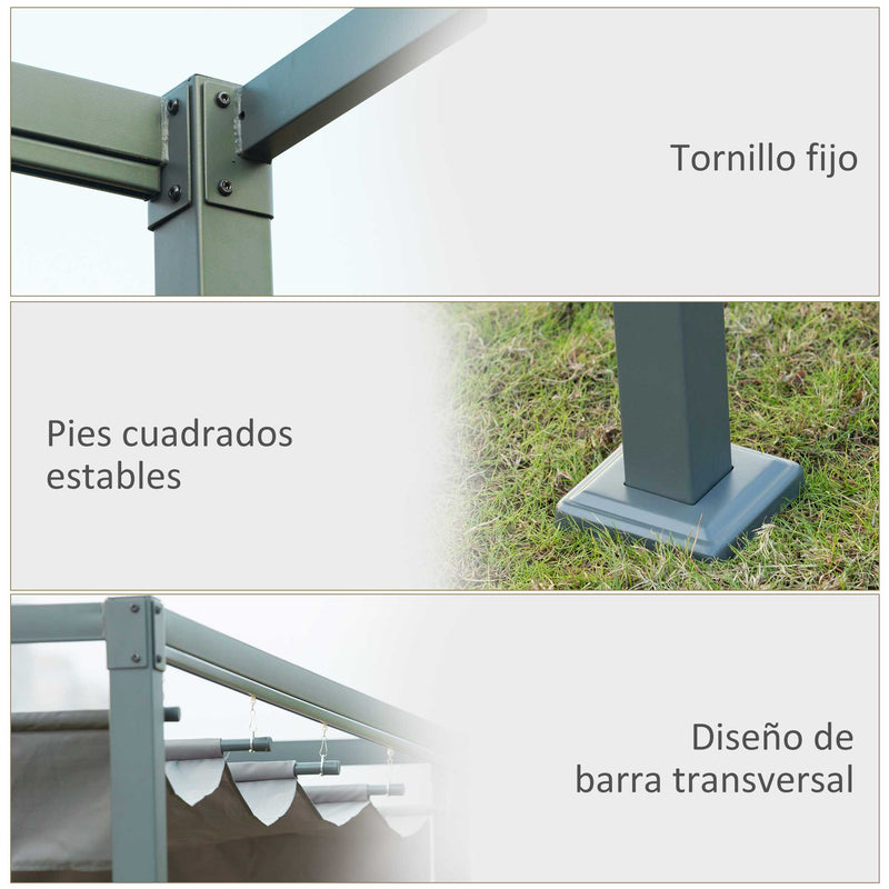 Pérgola 3x2m Pérgola de Jardim com Teto Retrátil de Poliéster com Revestimento Resistente para Celebrações Festas Casamento Cinza