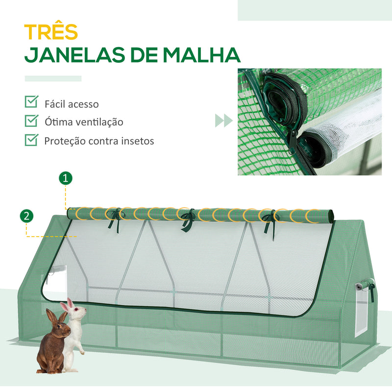 Estufa de Jardim Mini Estufa 240x90x90 cm com Janelas de Malha e Estrutura de Aço para Cultivar Verduras e Flores Verde