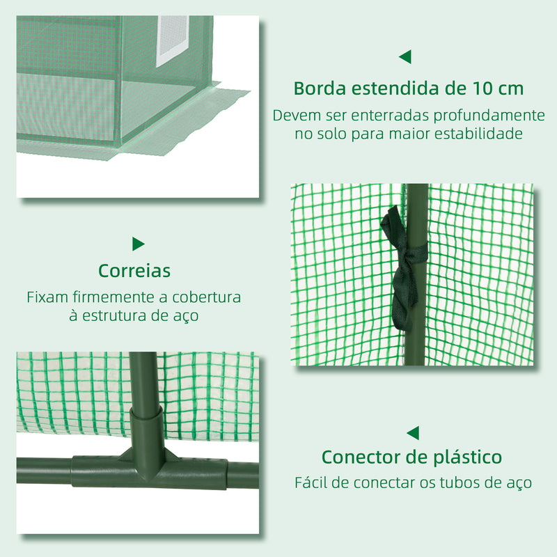 Estufa de Jardim Mini Estufa 240x90x90 cm com Janelas de Malha e Estrutura de Aço para Cultivar Verduras e Flores Verde