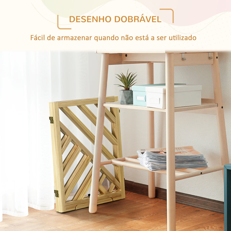 Barreira de Segurança Dobrável para Cães Grade de Madeira para Escadas e Portas de 3 Painéis com Base Antiderrapante e Pés 181x35x76cm Madeira