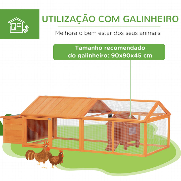 Galinheiro de Madeira Galinheiro de Exterior Espaçoso de 2 Andares para 4-8 Galinhas com Teto Abatível Cercado Portas com Fechadura e Caixa Ninho 240x112,5x76cm Madeira