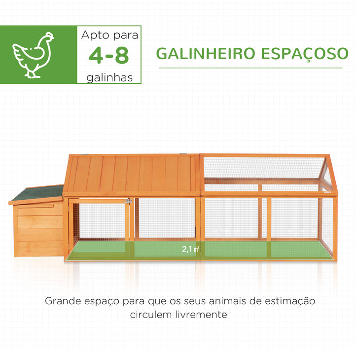 Galinheiro de Madeira Galinheiro de Exterior Espaçoso de 2 Andares para 4-8 Galinhas com Teto Abatível Cercado Portas com Fechadura e Caixa Ninho 240x112,5x76cm Madeira