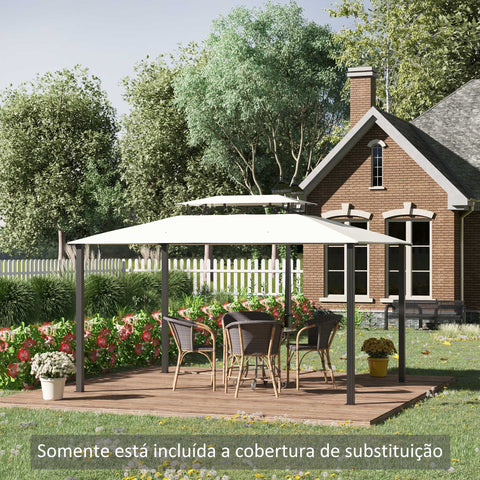Toldo de Substituição 4x3m para Pérgola de Jardim 2 Níveis Respirável com 8 Orifícios de Drenagem Cobertura Superior de Substituição para Pérgola Exterior Bege