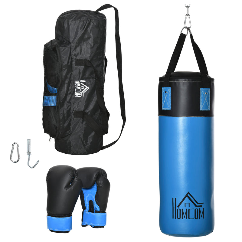 Saco de Boxe Profissional Puching Bag com Luvas de 8 oz Gancho e Bolsa de Armazenamento Saco de Areia de Treinamento para Adultos e Adolescentes Ø25x102 cm Azul