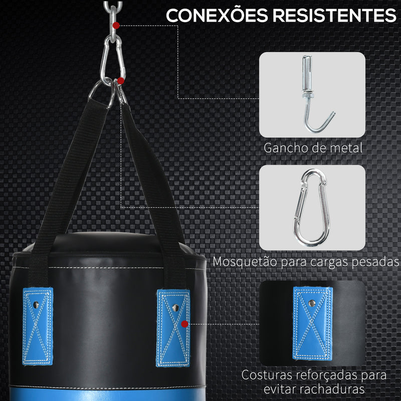 Saco de Boxe Profissional Puching Bag com Luvas de 8 oz Gancho e Bolsa de Armazenamento Saco de Areia de Treinamento para Adultos e Adolescentes Ø25x102 cm Azul