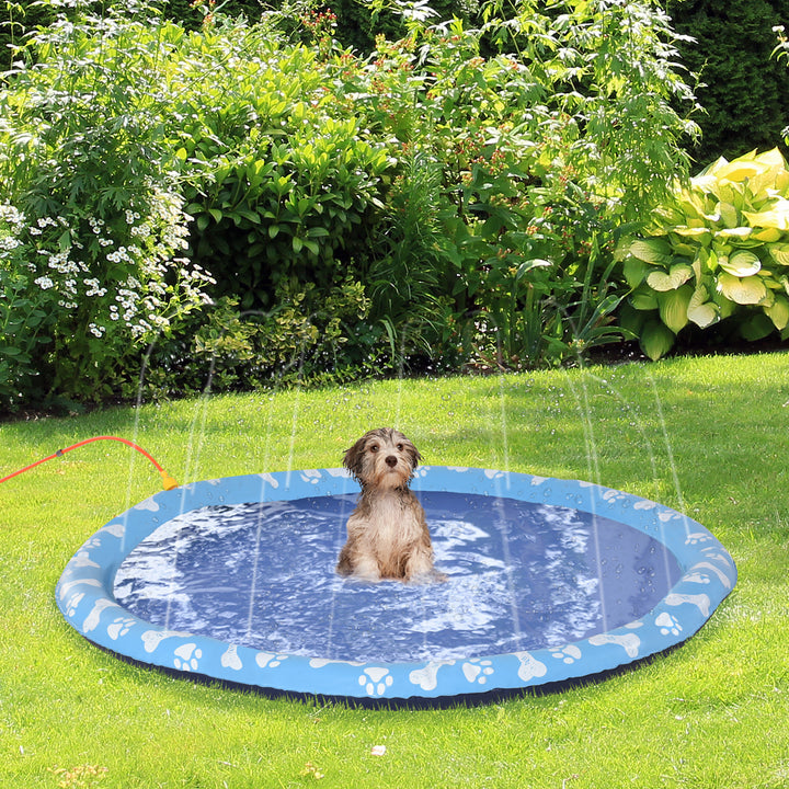 Splash Pad Tapete Aquático com Pulverizador Ø150 cm Tapete Anti-Respingos Piscina Portátil para Cães Azul