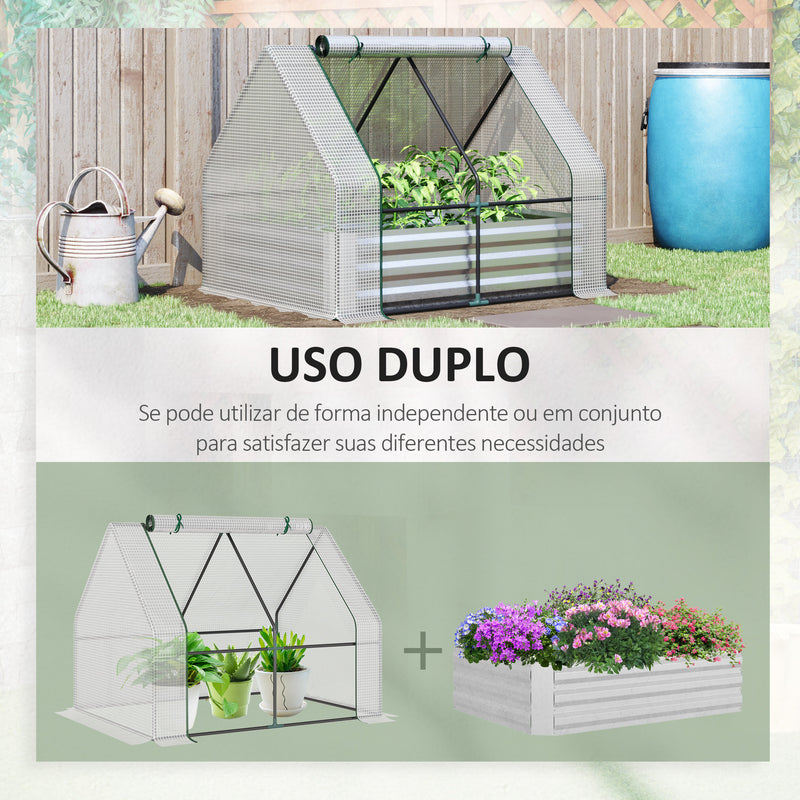 Estufa de Jardim Pequeno Tipo Casa com Caixa de Plantio de Aço Interior Janela Enrolável e Cobertura de PE 40g/m² para Cultivos de Plantas Flores 127x95x92cm Branco