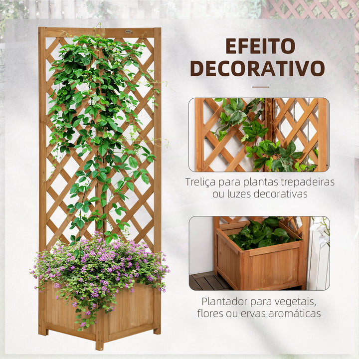 Floreira com Treliça de Madeira Caixa de Plantio com Suporte para Plantas Trepadeiras Cultivos de Plantas Flores Decoração 40x40x145cm Madeira