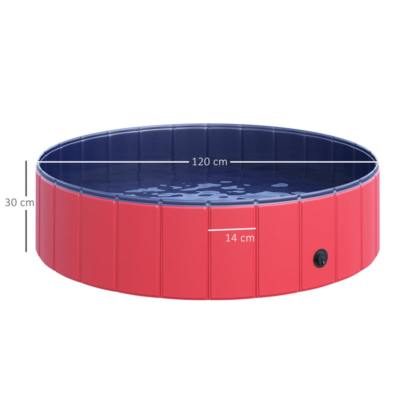 Piscina Dobrável para Cães Gatos Banheira Portátil para Animais de Estimação PVC Antideslizante Múltiplo Uso para Interior e Exterior Ø120x30 cm Vermelho