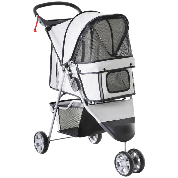 Carrinho Dobrável Animais de Estimação 75x45x97 cm Cão Gato Carrinho Rodas Giram 360º Cinzento