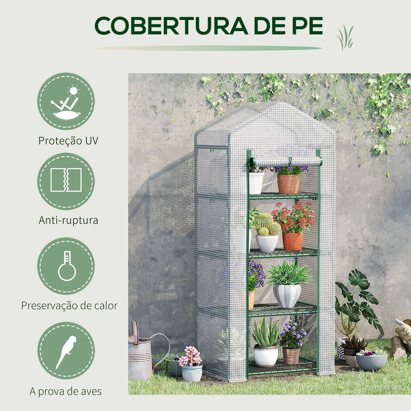 Estufa de Jardim com 4 Prateleiras e Cobertura de PE Estufa de Aço para Cultivo de Plantas Flores 69x50x160cm Branco