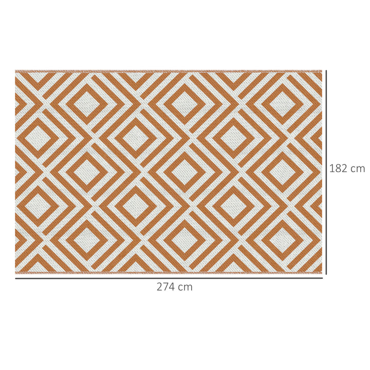 Tapete de Exterior 182x274cm Tapete Reversível de Plástico Impermeável para para Varanda Pátio Campismo Praia Marrom e Branco