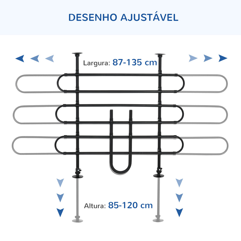 Grade de Segurança de Carro para Cães Ajustável em Largura e Altura 87-135x85x120cm Grade Separadora para Porta Malas de Carro Universal Metal Preto