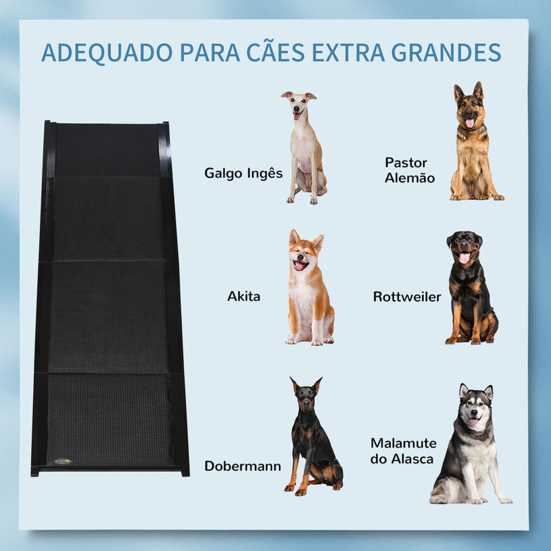 Rampa Dobrável para Cães Rampa para Animais de Estimação com Superfície Antiderrapante Alça e Gancho Carga Máxima 60 kg 158x43,5x2,5 cm Preto