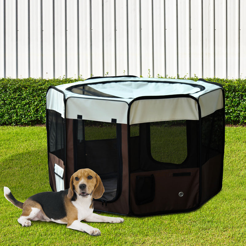 Parque para Animais de estimação com 2 portas F 117 x 71 cm marrom e creme