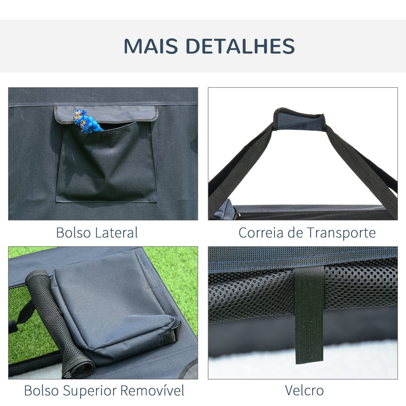 Transportadora para animais deestimação Portátil e Transpirável Dobrável com Almofada 3 Portas e Janela de Malha 2 Bolsos 80,5x57x57cm Azul Escuro