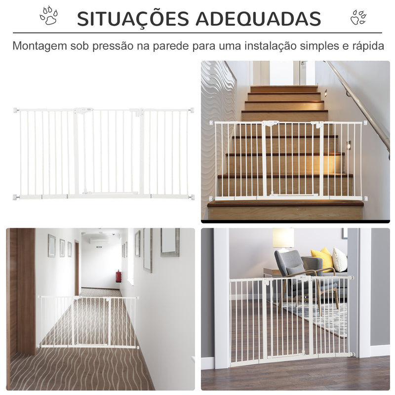 Barreira de Segurança Extensível para Portas e Escadas Barreira de Segurança Cães com Fechamento Automático e Sistema de Duplo Bloqueio Metal 74-147,5x76,2 cm Branco