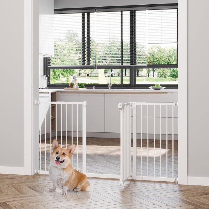 Barreira de Segurança Extensível para Portas e Escadas Barreira de Segurança Cães com Fechamento Automático e Sistema de Duplo Bloqueio Metal 74-147,5x76,2 cm Branco