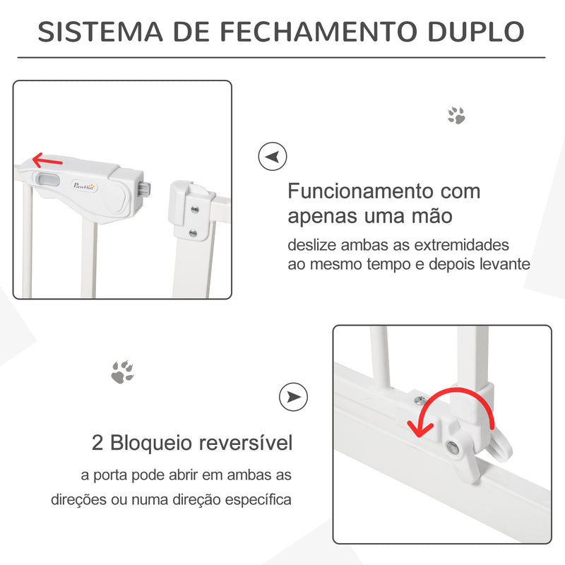 Barreira de Segurança Extensível para Portas e Escadas Barreira de Segurança Cães com Fechamento Automático e Sistema de Duplo Bloqueio Metal 74-147,5x76,2 cm Branco