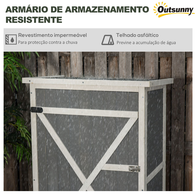 Armário de Jardim de Madeira 75x56x115cm Armário de Jardim para Ferramentas com 3 Prateleiras Interiores Porta com Trava e Teto Asfáltico Cinza