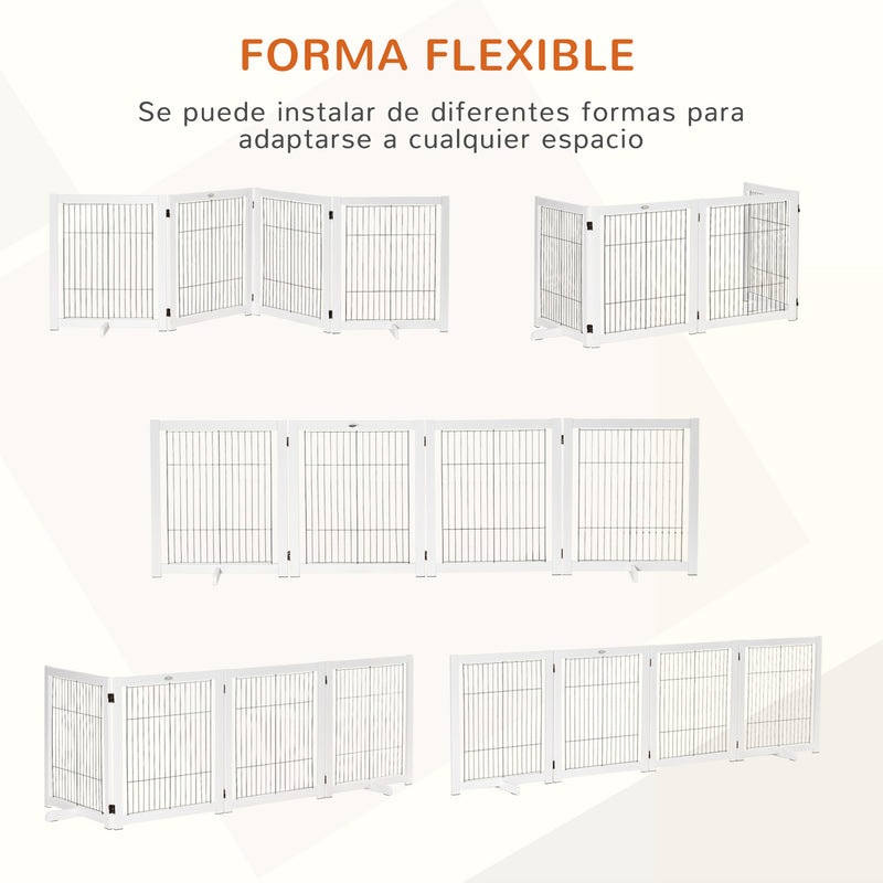 Barreira de Segurança Dobrável para Cães Barreira de Proteção com 4 Painéis para Animais de Estimação com Pés para Portas Escadas Corredores 264x35,5x77cm Branco