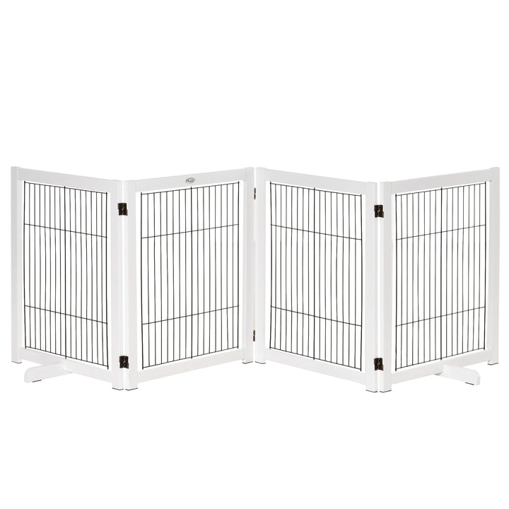 Barreira de Segurança Dobrável para Cães Barreira de Proteção com 4 Painéis para Animais de Estimação com Pés para Portas Escadas Corredores 264x35,5x77cm Branco