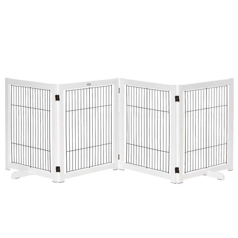 Barreira de Segurança Dobrável para Cães Barreira de Proteção com 4 Painéis para Animais de Estimação com Pés para Portas Escadas Corredores 264x35,5x77cm Branco