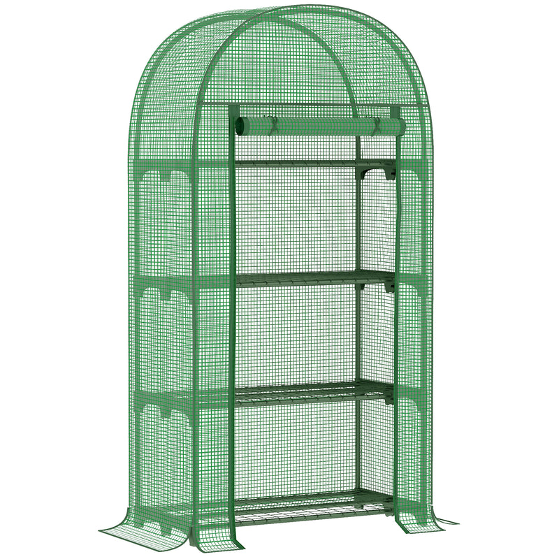 Estufa de Jardim com 4 Prateleiras Metálicas Porta Enrolável e Cobertura de PE Estufa de Varanda para Cultivo de Plantas Flores 80x49x160cm Verde