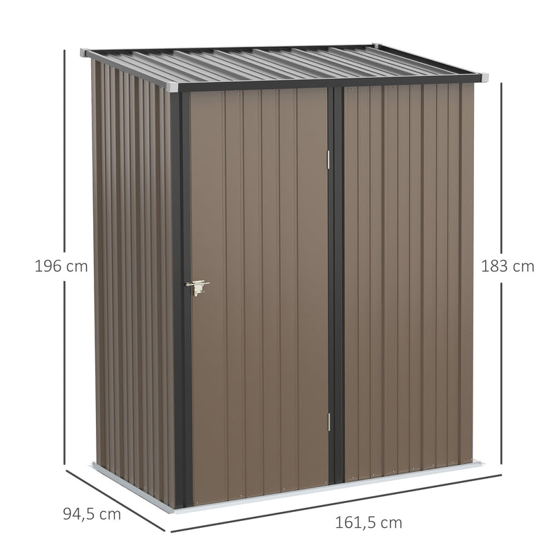 Abrigo de Jardim 1,34m² 161,5x94,5x196cm Abrigo de Exterior de Aço Galvanizado com Porta e Fechadura para Armazenamento de Ferramentas Marrom