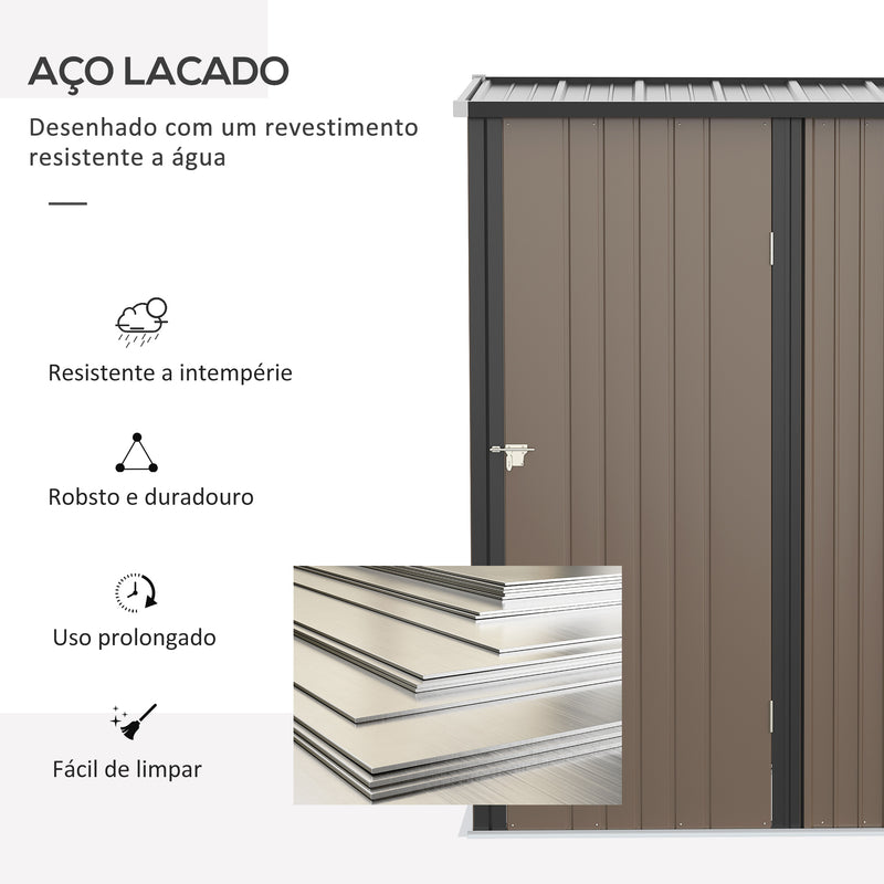 Abrigo de Jardim 1,34m² 161,5x94,5x196cm Abrigo de Exterior de Aço Galvanizado com Porta e Fechadura para Armazenamento de Ferramentas Marrom