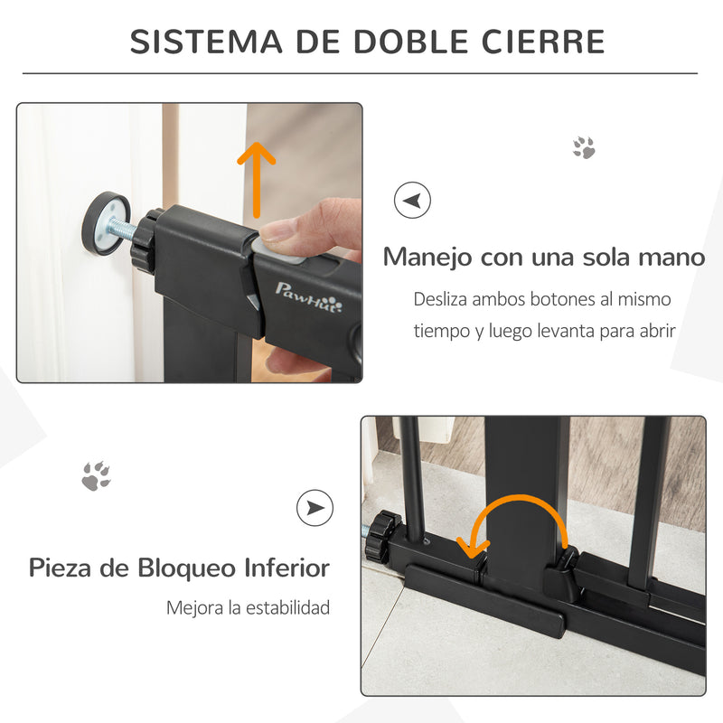 Barreira de Segurança de Cães Animais de Estimação para Escadas e Portas 75-103cm com 2 Extensões Fechamento Automático e Sistema de Duplo Bloqueio Aço Preto