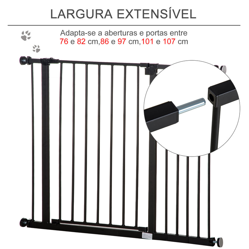 Barreira de Segurança para Animais de Estimação Extensível para Escadas e Portas Barreira de Segurança para Cães 76-107x76 cm Preto