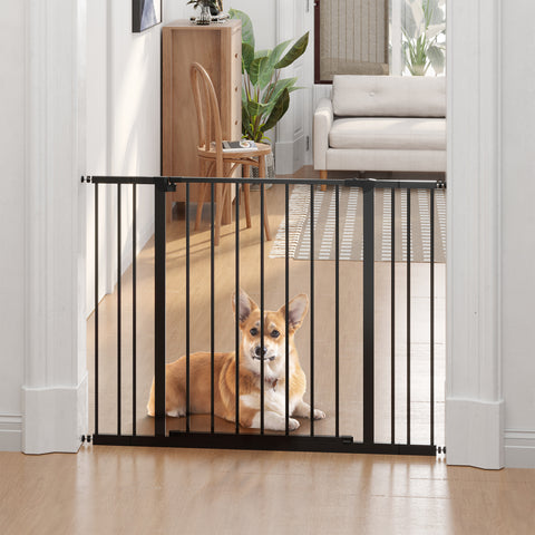 Barreira de Segurança para Animais de Estimação Extensível para Escadas e Portas Barreira de Segurança para Cães 76-107x76 cm Preto