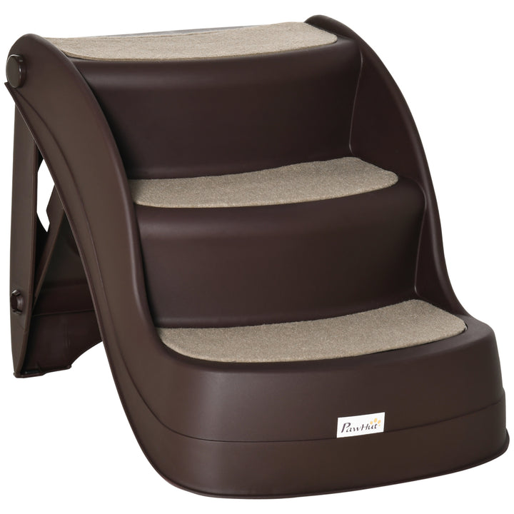 Escada para Cães de 3 Degraus Dobrável Escada de Plástico para Animais de Estimação com Tapetes Antiderrapantes para Cama Sofá Carga 15kg 49x38x38 cm Marrom