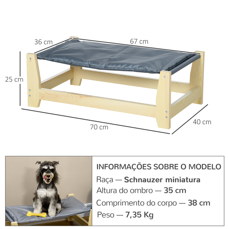 Cama Elevada para Cães Cama Elevada para Animais de Estimação Pequenos e Médios com Almofada Lavável Carga Máxima 8kg para Interior Exterior 70x40x25cm Cinza