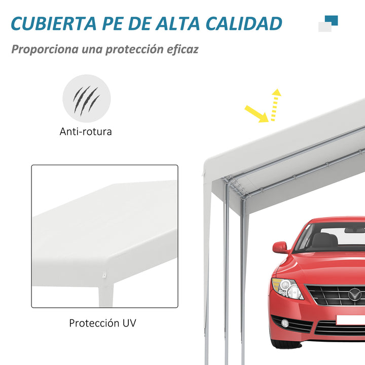 Tenda de Garagem para Carros 4x4m Portátil Impermeável Tenda de Jardim Pátio Exterior com Acessórios para Eventos Festas Metal Galvanizado Branco
