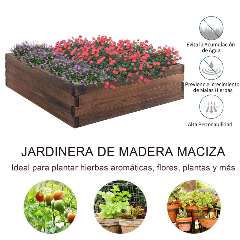 Floreira de Abeto maciço Canteiro de jardim para Cultivo de Plantas 80x80x22,5 cm Castanho