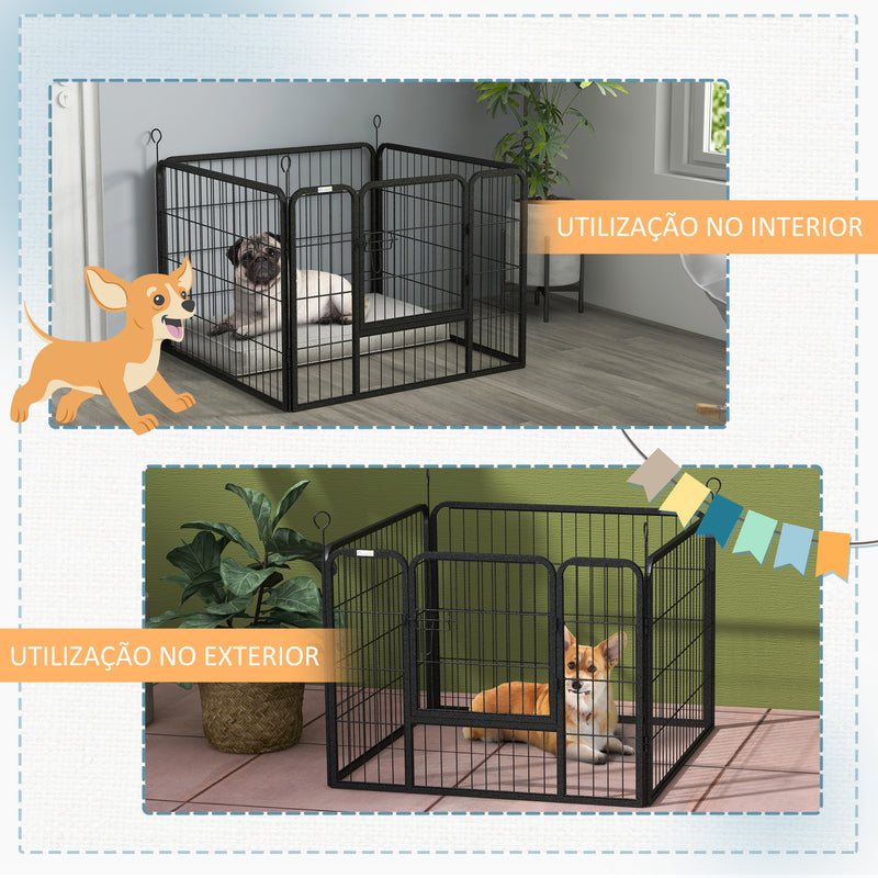 Parque para Cães com 4 Painéis Parque para Animais de Estimação Dobrável 82x82x60cm com Porta e Fechadura para Exterior e Interior Cinza Escuro