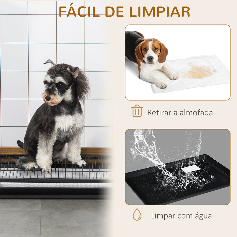 Sanita para Cães de Aço e Madeira Sanita para Adestramento de Cães Médios Pequenos com Grade e Bandeja Removível 62x45,5x11cm Marrom e Preto