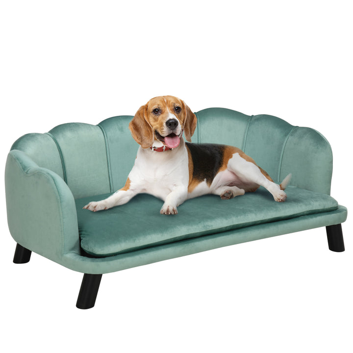 Sofá para Cães Médios Sofá Cama para Animais de Estimação Estofado em Veludo com Pés de Madeira Carga Máxima 25 kg 98,5x60,5x35,5 cm Verde