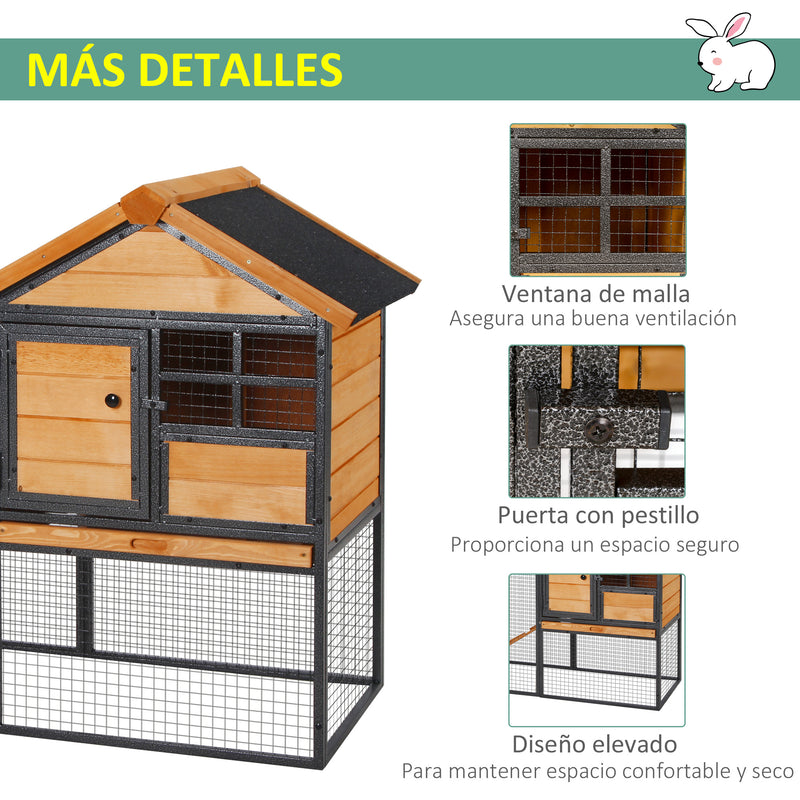 Coelheira  com bandeja removível de madeira e rampa de metal 122x63x92 cm para coelhos e outros roedores madeira resistente