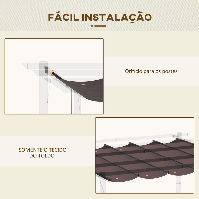 Cobertura para Pérgola 2,5x2,55cm Teto de Substituição Retrátil para Pérgola com 10 Orifícios de Drenagem Café