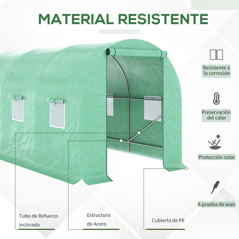 Estufa de Jardim 400x200x200cm Estufa de Túnel com Portas Enroláveis e 6 Janelas Cobertura de PE 140 g/m² Estrutura de Metal para Cultivo de Plantas Verduras Verde