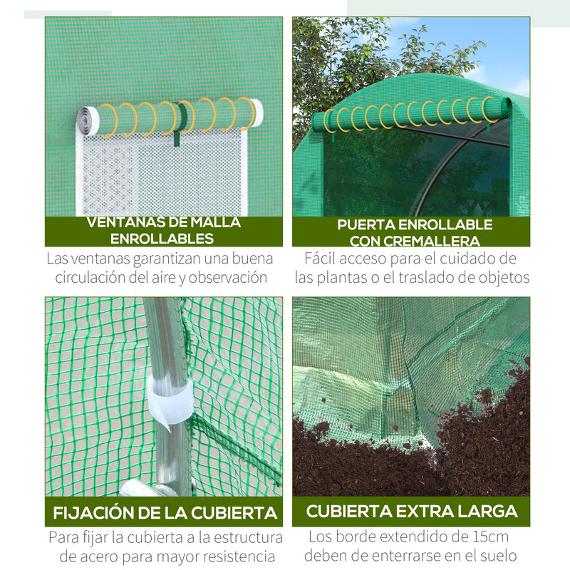 Estufa de Jardim 400x200x200cm Estufa de Túnel com Portas Enroláveis e 6 Janelas Cobertura de PE 140 g/m² Estrutura de Metal para Cultivo de Plantas Verduras Verde