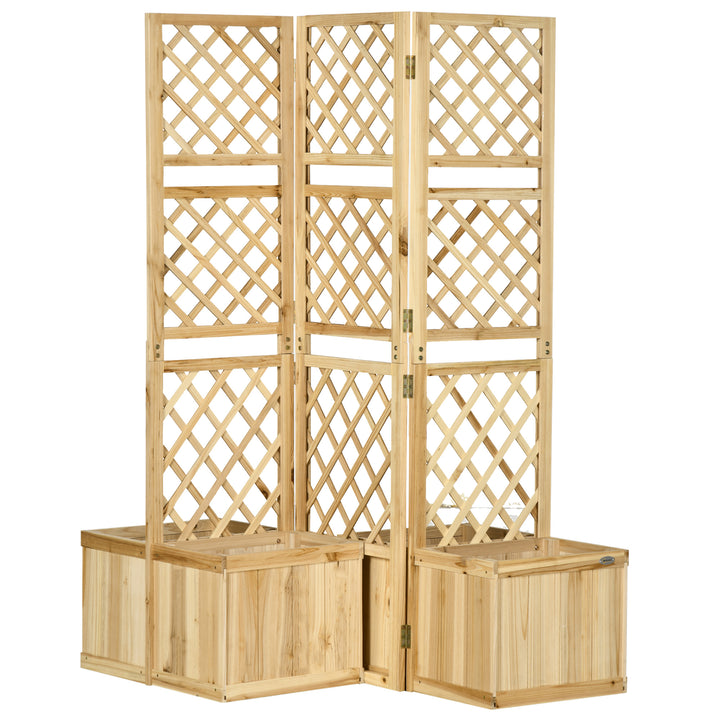 Biombo Exterior com 3 Painéis de Madeira e 4 Floreiras Ecrã de Privacidade de Jardim com Floreira Orifícios de Drenagem Separador de Ambientes para Varanda Pátio 133x62x165cm Madeira