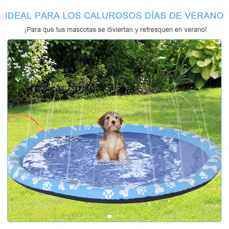 Splash Pad Tapete Aquático com Pulverizador Ø150 cm Tapete Anti-Respingos Piscina Portátil para Cães Azul